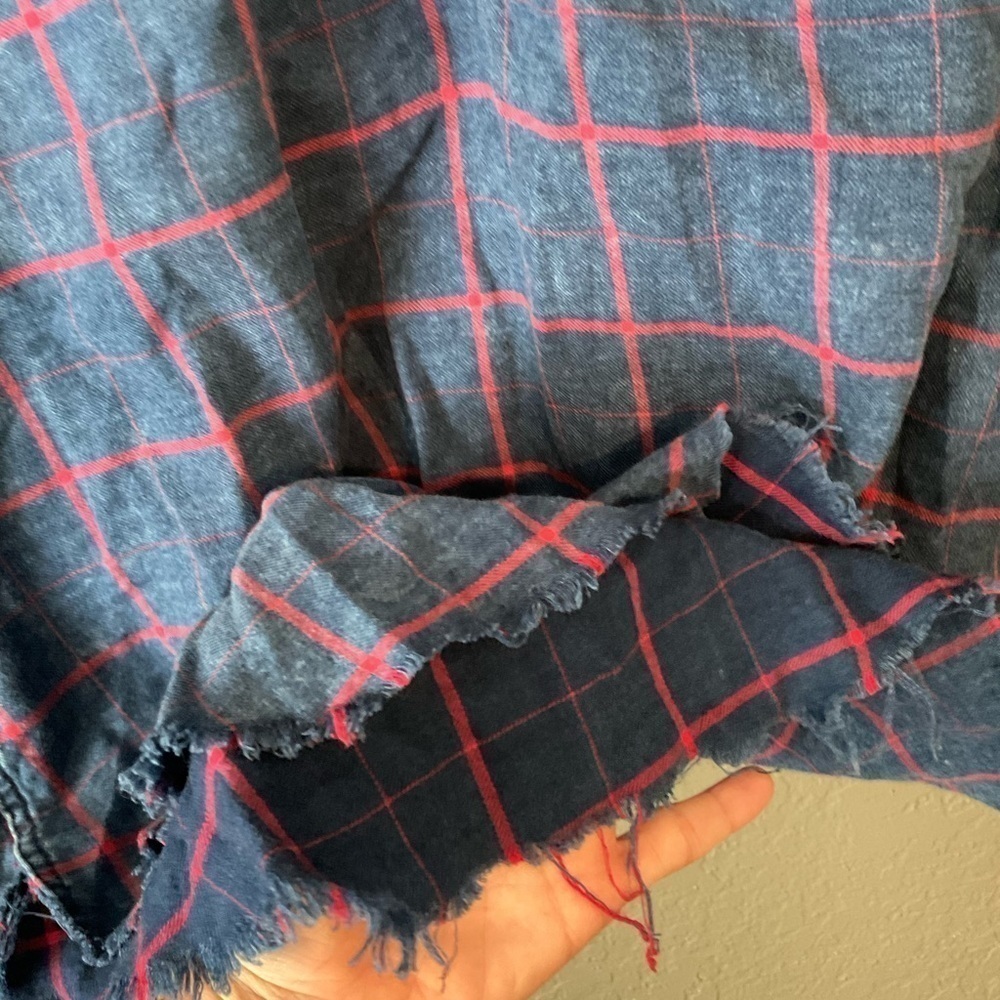 Faherty Blue Red Plaid 1/4 Button Flannel Raw Hem Long Sleeve Shirt Small - Picture 5 of 6